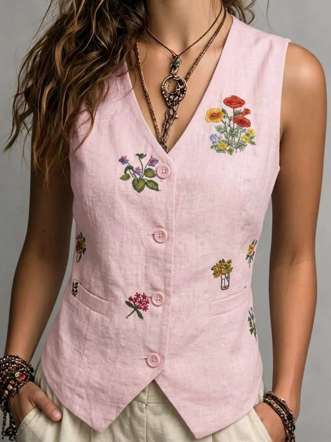 New Arrival Women's Linen Waistcoat for Spring Summer & Autumn, Exquisite Embroidery Craft, Back Waist Adjustable Buckle, Elegan