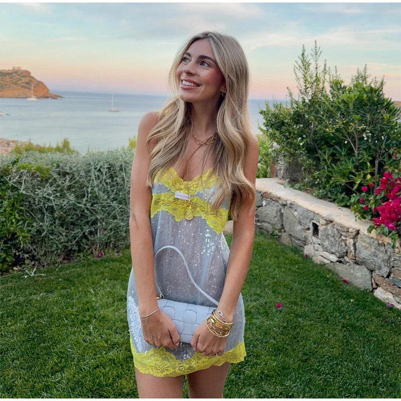 Sexy Sequin Backless Sleeveless Dress Women Chic High Waist Bodycon Sling Mini Dresses 2026 Lady Beach Vacation Party Club Wear