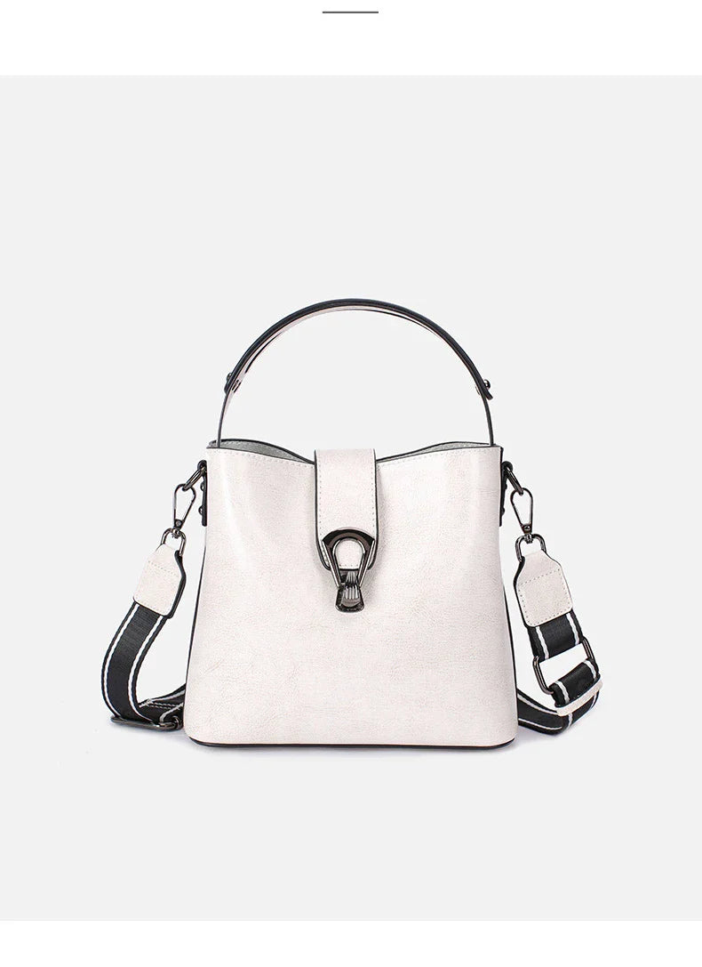 Real Cowhide Leather Women's New Bucket Bag Lady Fashion Single Shoulder Messenger Bag Versatile Handbag Casual Crossbody Bags