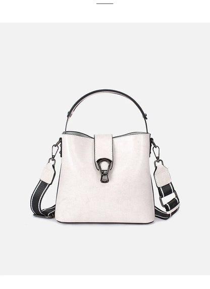 Real Cowhide Leather Women's New Bucket Bag Lady Fashion Single Shoulder Messenger Bag Versatile Handbag Casual Crossbody Bags