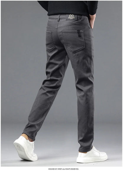 2024 Winter New Men's Warm Slim Fit Business Casual Fashion Thicken Trousers Fleece Stretch Brand Pants Black Grey Army Green
