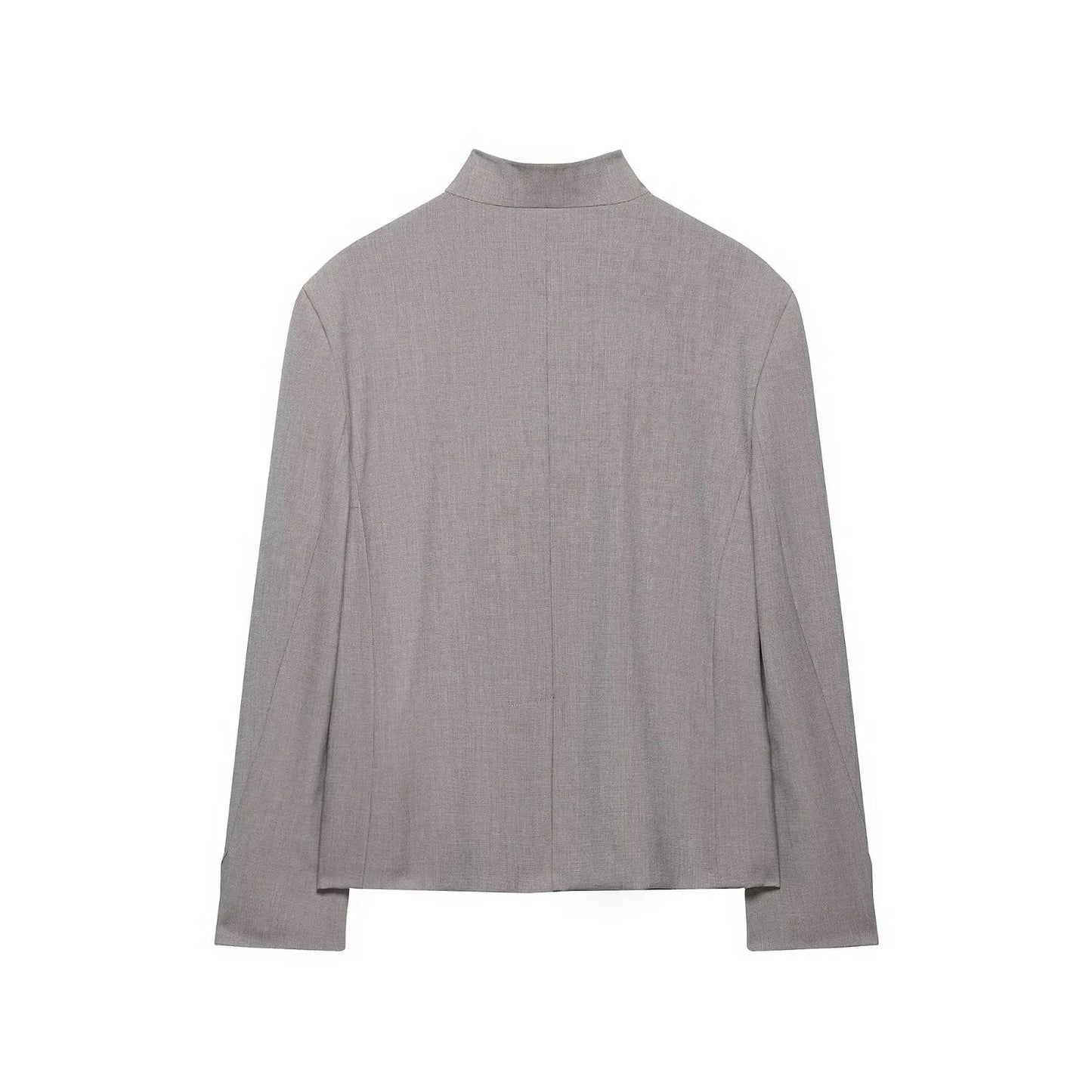 Vintage Office Lady Gray Solid Blazer Stand Collar Long Sleeve Loose Blazer Fashion 2026 Spring Summer Casual Blazer