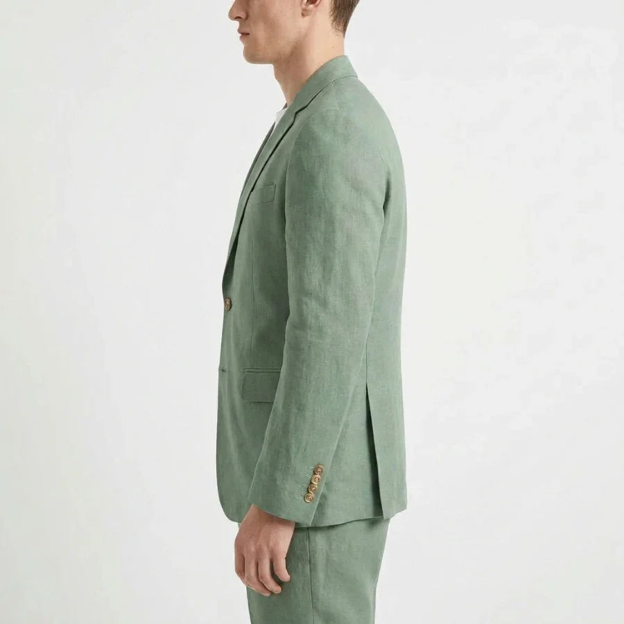 Sage Green Linen Men Suits for Prom Party 2 Pieces Slim Fit Wedding Suit Notched Lapel Jacket with Pants Summer Beach Set