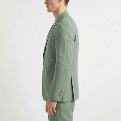 Sage Green Linen Men Suits for Prom Party 2 Pieces Slim Fit Wedding Suit Notched Lapel Jacket with Pants Summer Beach Set