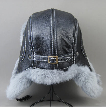 2026 Fashion Men's 100% Natural Rabbit Fur Bomber Hats Winter Russian Man Warm Real Sheepskin Leather Hat Male Real Fur Caps