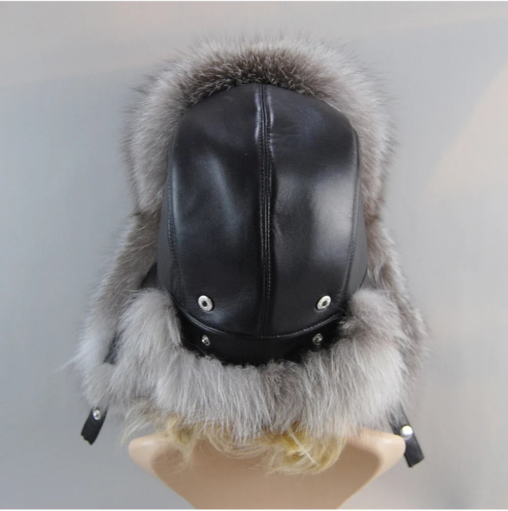 100% Real Fox Fur Hat Women's Russian Ushanka Aviator Trapper Snow Skiing Hat Caps Earflap Winter Raccoon Fur Bomber Hat