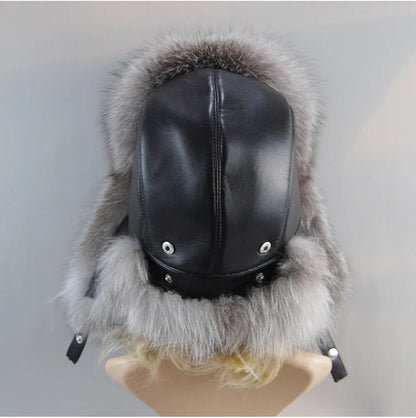 100% Real Fox Fur Hat Women's Russian Ushanka Aviator Trapper Snow Skiing Hat Caps Earflap Winter Raccoon Fur Bomber Hat
