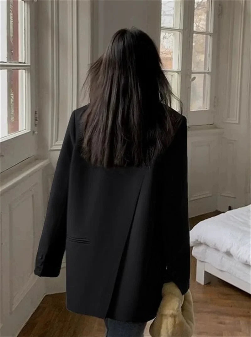 2025 Back Slit Design Blazer Coats Women Casual Fashion Loose Korean Jackets Streetwear Chic Long Sleeve All Match New Suit Tops