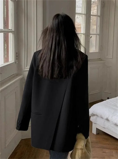 2025 Back Slit Design Blazer Coats Women Casual Fashion Loose Korean Jackets Streetwear Chic Long Sleeve All Match New Suit Tops