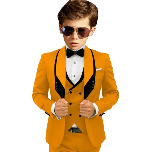 Sky Blue Elegant Shawl Lapel Tuxedo 3 Pieces Formal Banquet Outfit High Quality Children's Stylish Suit Set Party Wear 2-20T
