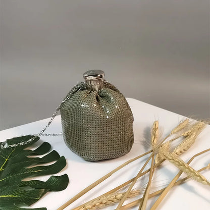 Lost in Vintage Glitter Sparking Evening Bag Handbag with Aluminum Pieces Crossbody Clutches Shoulder Metallic Chains
