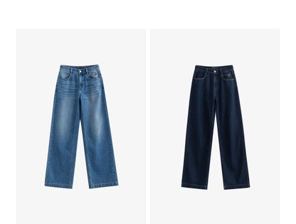 Women Denim Jeans 2025 Spring New Acetate Wide Leg Mid Low Waist Slim Fit Straight Wide Leg Pants