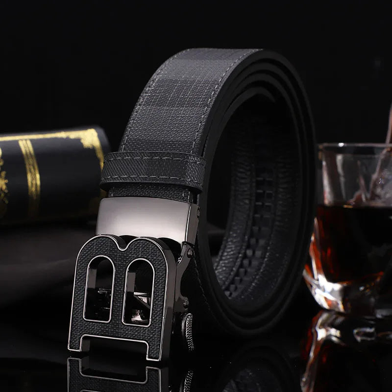 New Width 3.4cm Men's Belt Business Formal Real Leather Canvas Male Belt High Quality Metal Automatic Buckle Belt for men jeans