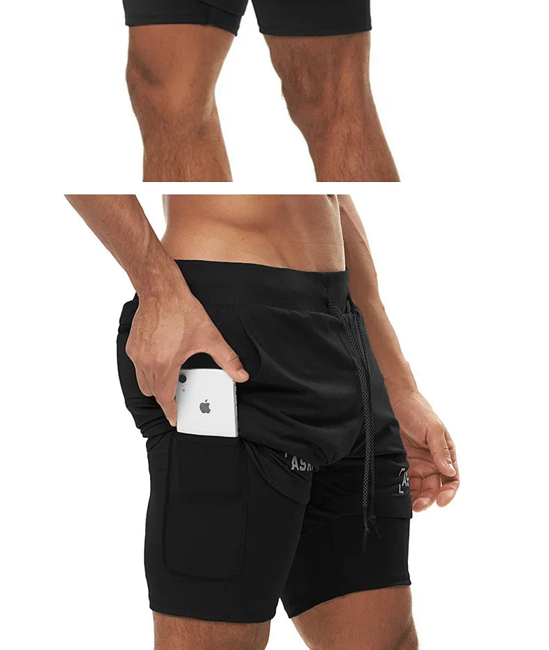 Men's 2 in 1 Double-deck Gym Shorts Quick Dry Summer Running Workout Shorts Zipper Pockets Slim Fit Fitness Training Short Pants