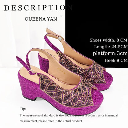 Sky Blue Elegant Nigerian Rhinestone Wedding Shoe and Bag Set Italian Inspired High Heels and Matching Handbag