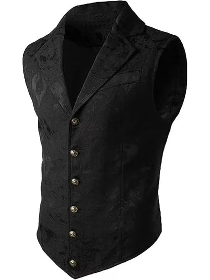 Victorian Floral Jacquard Men Suit Vest Formal Business Lapel Single Breasted Slim Fit Waistcoat Wedding Banquet Party Tops