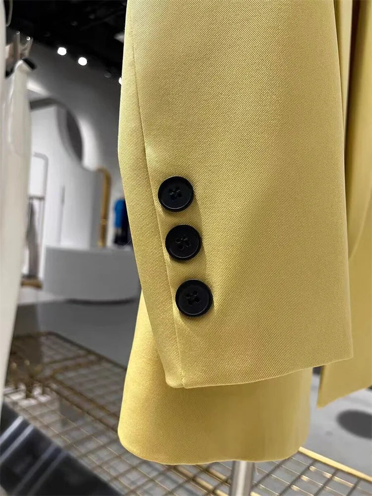 Yellow Casual Women's Small Suit Jacket Trendy  Design Spring Autumn New Korean Style Long Sleeve Fashion Top