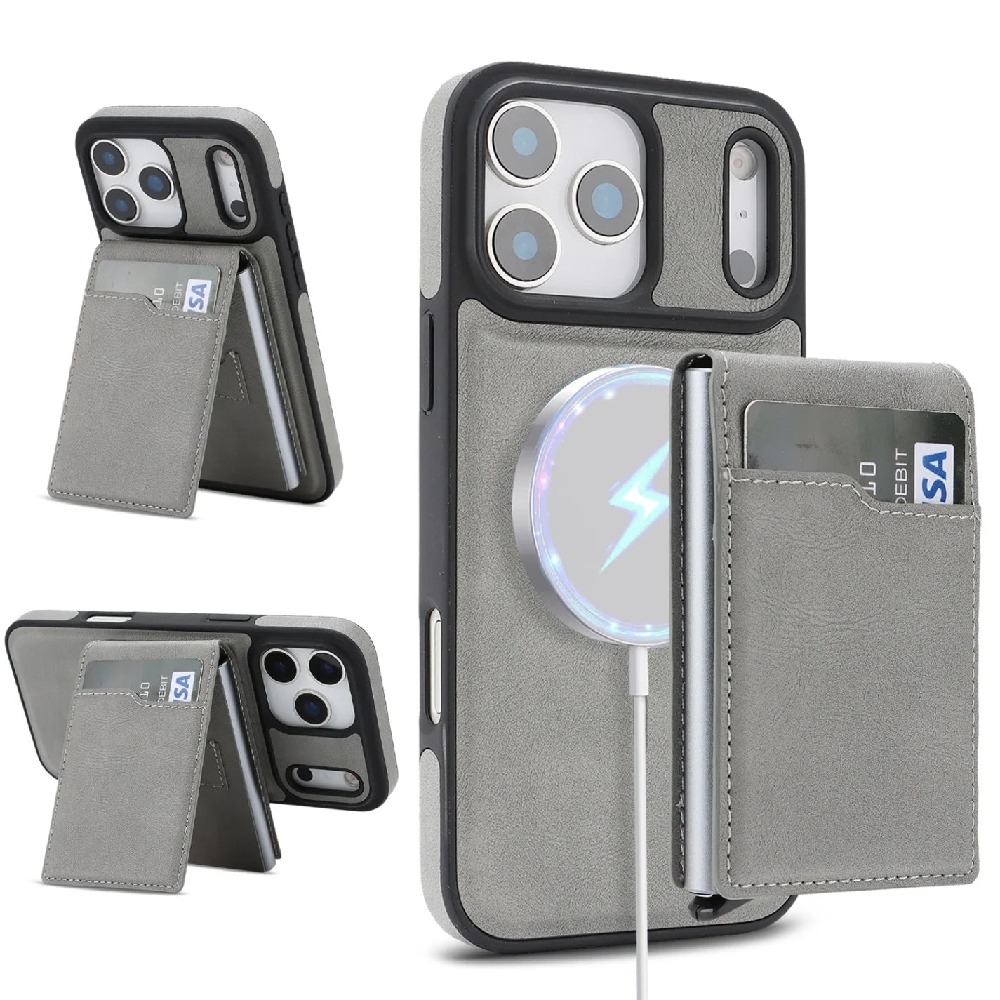 Magnetic Wallet Phone Case for iPhone 13 14 15 16 17 Pro Max, Wireless Charging Foldable Stand, Card Holder Protective Cover