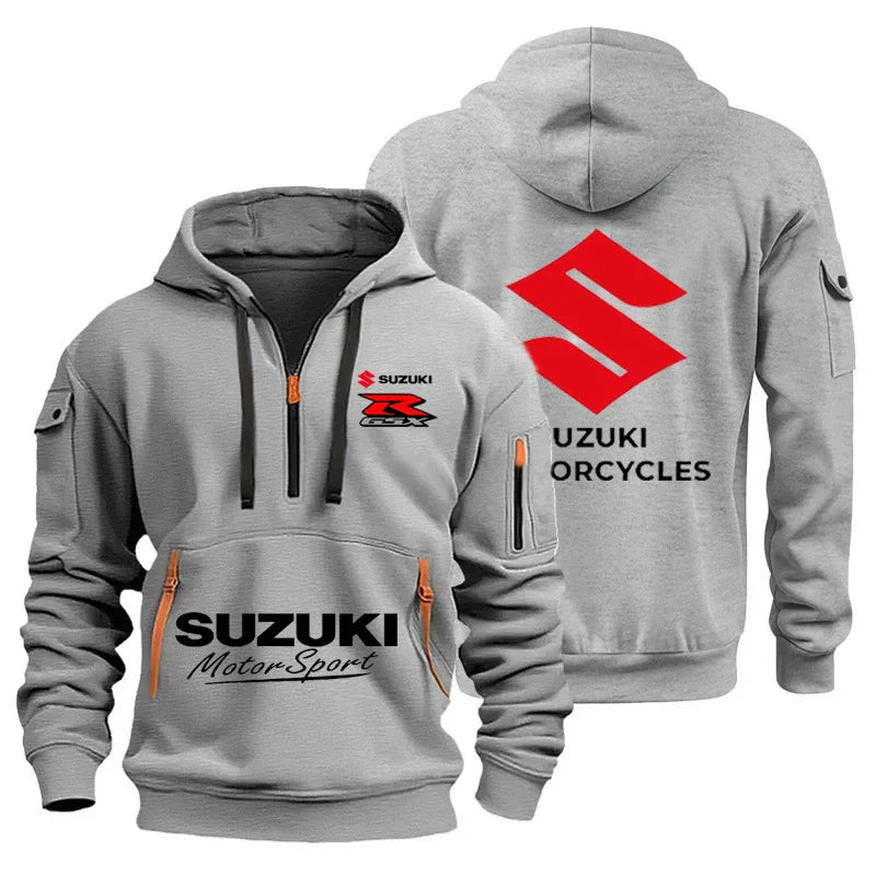 men's hooded sweatshirt for autumn and winter outdoor motorcycle sweatshirt, semi-zipper hooded sweatshirt