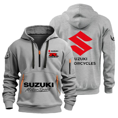 men's hooded sweatshirt for autumn and winter outdoor motorcycle sweatshirt, semi-zipper hooded sweatshirt