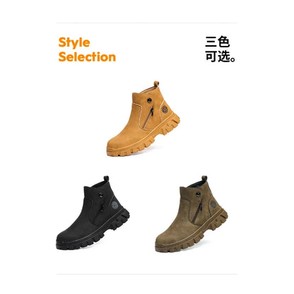 Steel Toe Work Boots side zipper anti-slip work shoes  Anti-Smash Anti Puncture industrial construction waterproof safety shoes