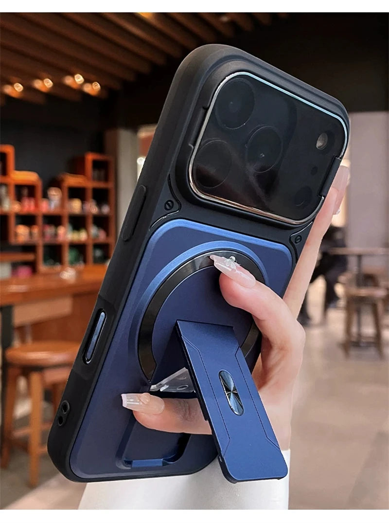 Fold Stand Magnetic Armor Case for iPhone 17 Air 16 15 14 Plus 13 12 11 Pro Max For Magsafe Camera Holder Lens Protection Cover
