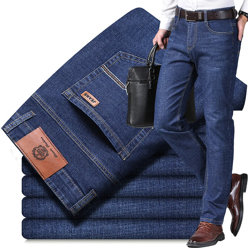 Brand 2026 New Men's Slim Elastic Jeans Fashion Business Classic Style  Denim Pants Trousers Male