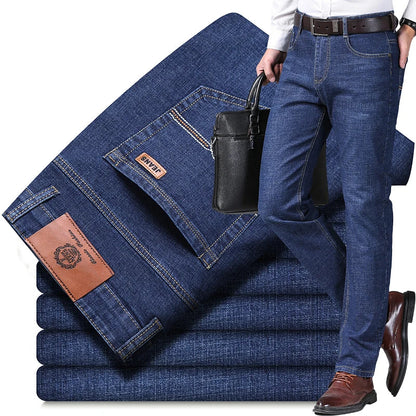 Brand 2026 New Men's Slim Elastic Jeans Fashion Business Classic Style  Denim Pants Trousers Male