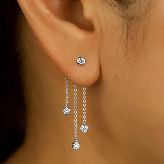 New 3mm 2 Ways To Wear  Moissanite Bubble Tassel Drop Earrings for Women Wedding Engagement Jewelry S925 Sterling Silver