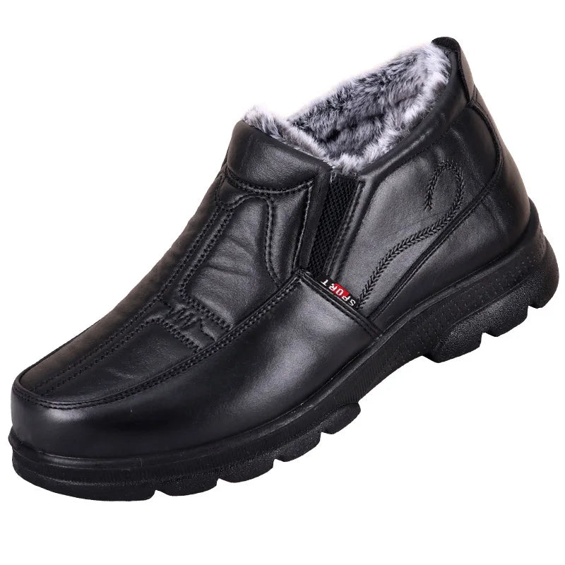 Shoes for Men 2025 Winter Fashion Non-slip Cotton Shoes Men's Thickened Leather Waterproof Casual Snow Boots Zapatillas Hombre