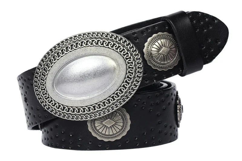 3.8CM Heavy Metal Rivet Men Real Genuine Leather Belt Men Smooth Buckle Stud Punk Jeans Belts For Jeans Strap Rock Cowboy