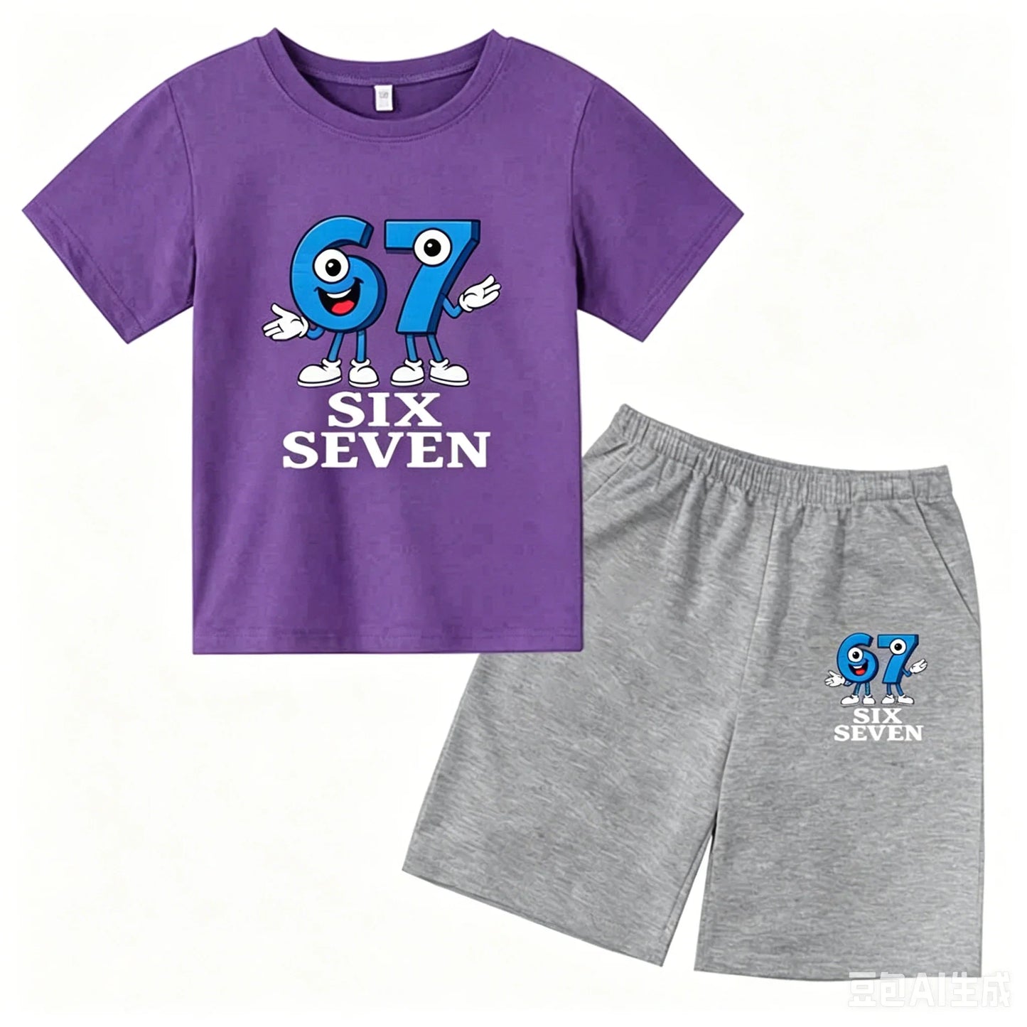 67 Funny Cartoon Number Print Kids Summer Casual 2PCS Breathable Tees+Short Pants Suits 2-13 Years Boys Girls Fashion Clothes