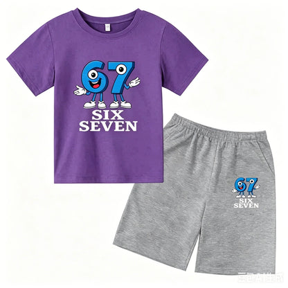 67 Funny Cartoon Number Print Kids Summer Casual 2PCS Breathable Tees+Short Pants Suits 2-13 Years Boys Girls Fashion Clothes