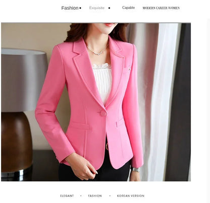 Korean Style Slim Fit Blazers for Women, Long Sleeve Casual Suits Jacket, Solid Color Black White Office Lady Suit Blazer M-3XL