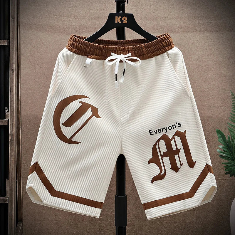 2025 Summer Men's Running Shorts Casual Jogging Sport Short Pants patchwork Print Drawstring Loose Dry Gym Sports Shorts