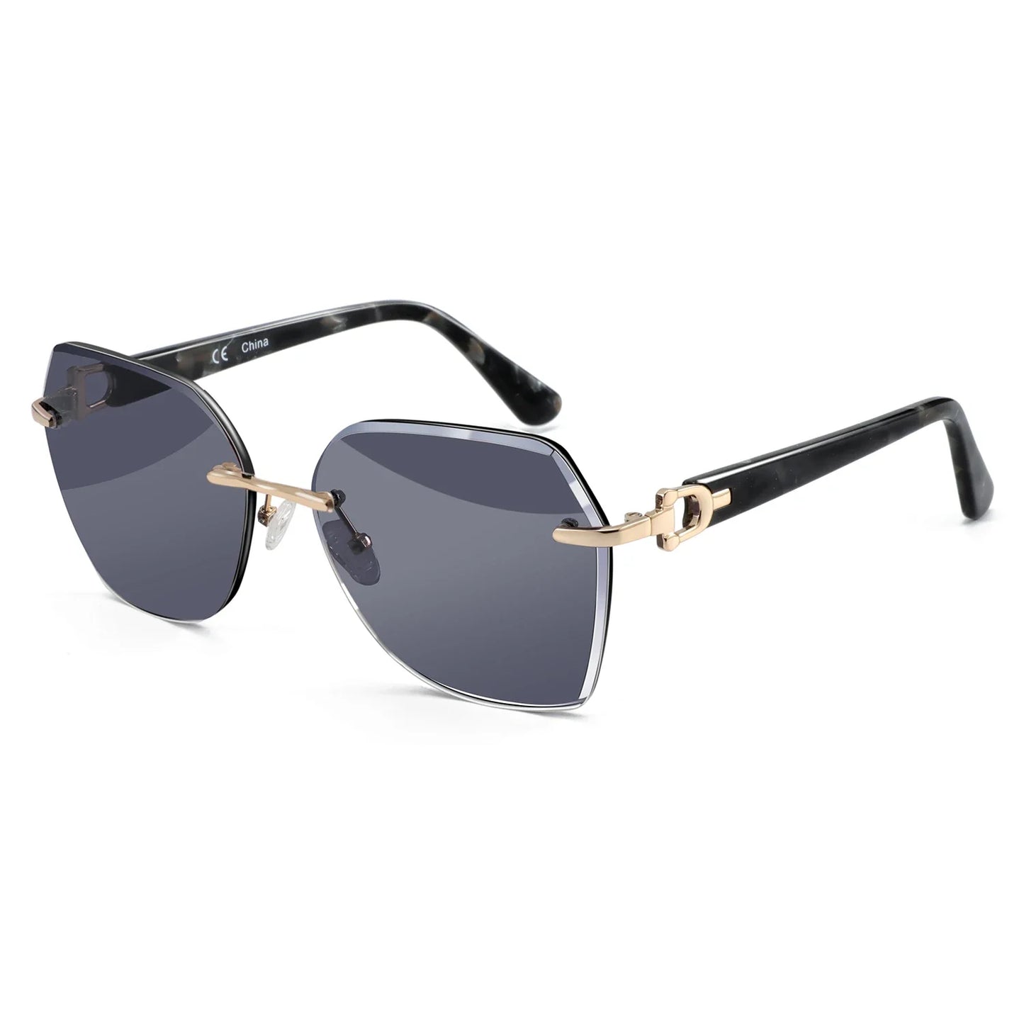 Fashion Women Rimless Sunglasses for Ladies Trendy Geometric Diamond Cutting Gradient Lens UV Protection Shades