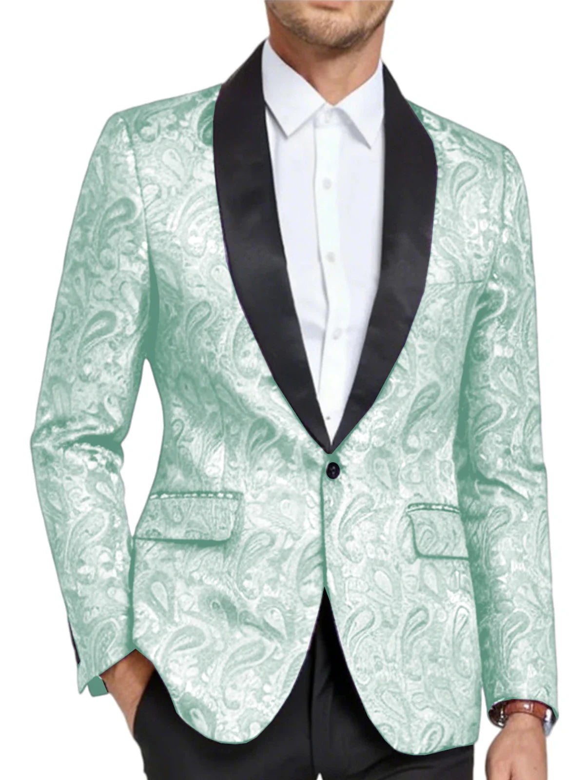 Men's Shiny Paisley Jacquard Tuxedo Blazer Slim Fit Shawl Lapel One Button Formal Prom Jacket for Wedding Groom Party