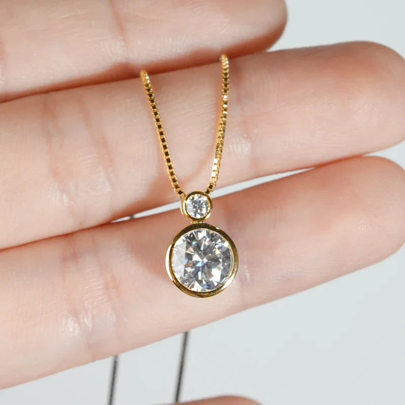 Double Bezel Moissanite Necklace 925 Sterling Silver Pendant Necklaces For Women 8mm 3mm Moissanite Box Chain Neck Jewelry