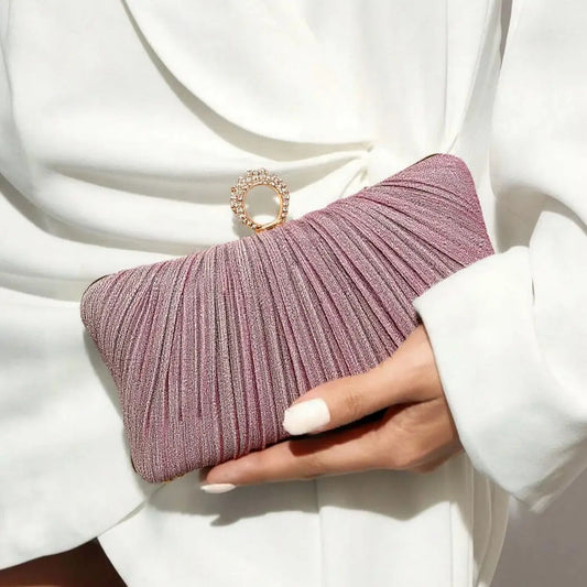 Valentine's Day Evening Bags Finger Ring Diamonds Clutch Ruched Fashion Prom Dinner Handbags With Chain Purse