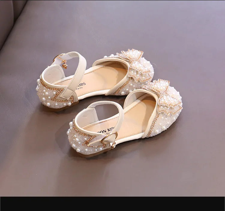 Girls Party Shoes Elegant Rhinestone Fashion Children's Leather Shoes Versatile Sweet Kids Princess Wedding Dress Flats Sandals