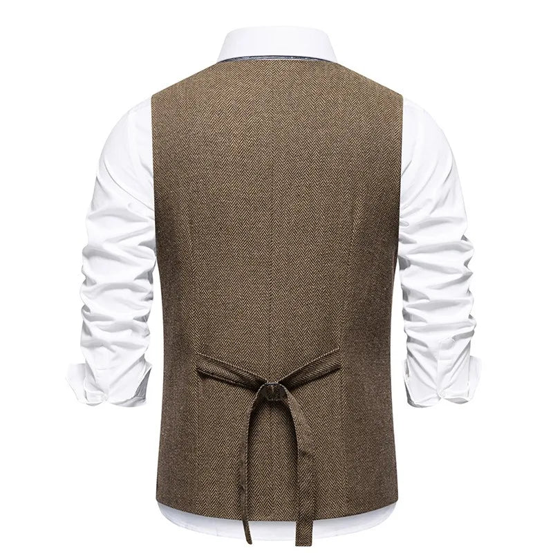 Waistcoat Man British Style Turn Down Collar Men Vest Slim Solid Double-breasted Sleeveless Versatile Male Suit Vest