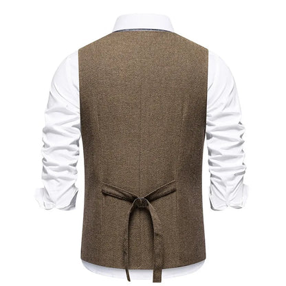 Waistcoat Man British Style Turn Down Collar Men Vest Slim Solid Double-breasted Sleeveless Versatile Male Suit Vest