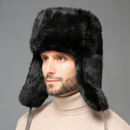 Russian Trapper Soviet Ushanka Bomber Hat Knitted Leather Earflap Fur Lined Winter Cap for Men Women