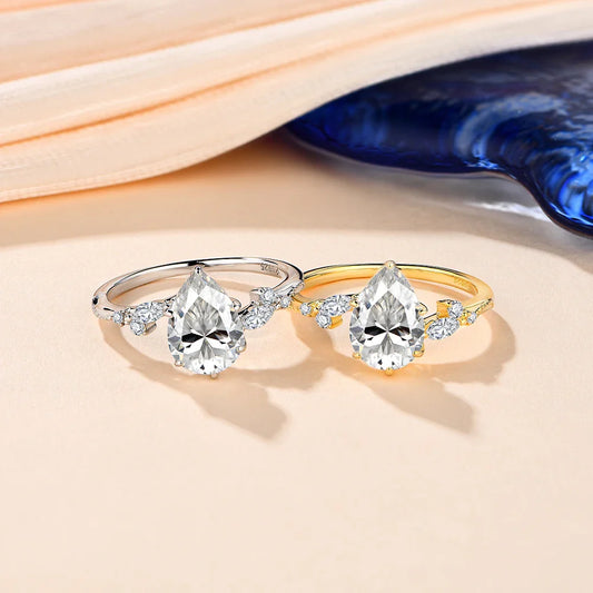 Bague complète en moissanite 7*10mm 2.0CT DVVS1, taille poire, argent sterling S925, pour femme, fiançailles, mariée, bijou vintage, cadeau