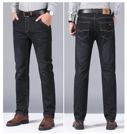 Brand 2026 New Men's Slim Elastic Jeans Fashion Business Classic Style  Denim Pants Trousers Male