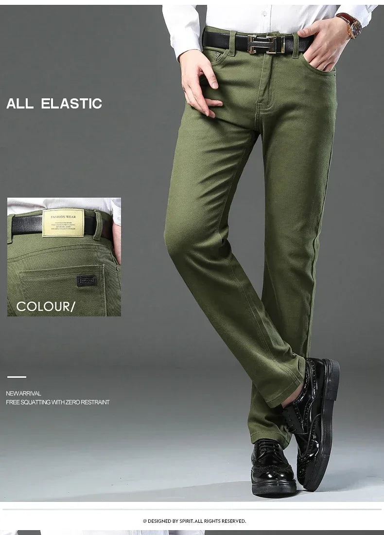 Spring Autumn Fashion Brown Business Casual Stretch Denim Pants Male Brand Trousers Men's Clothing Slim Jeans Plus Size 28-44