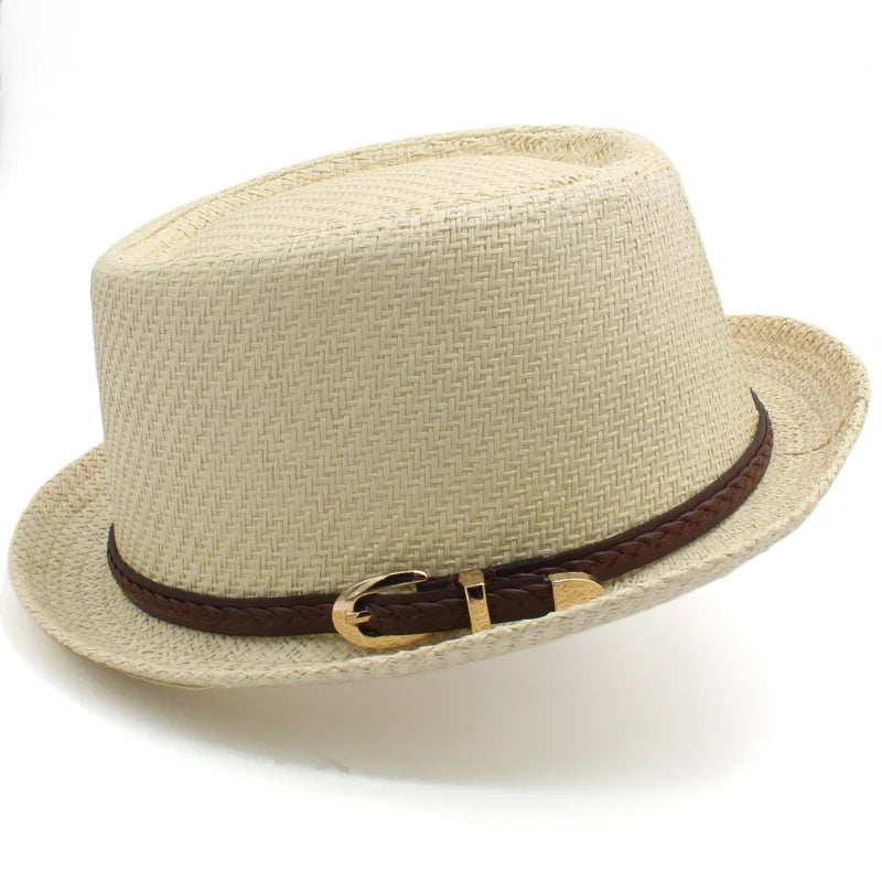 Men Women Straw Pork Pie Hats Summer Sunhat Boater Caps Sailor Sombrero Beach Fedora Trilby Outdoor Travel US Size 7 1/4 UK L