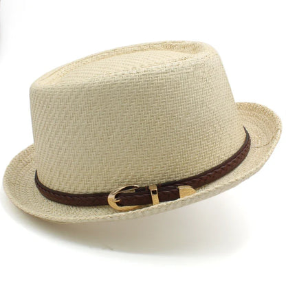 Men Women Straw Pork Pie Hats Summer Sunhat Boater Caps Sailor Sombrero Beach Fedora Trilby Outdoor Travel US Size 7 1/4 UK L