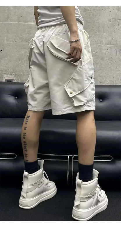 Summer New Men Tide High Street Drawstring Pocket Sports Casual Safari Style Shorts Loose Light Luxury Simple Capris HK4528