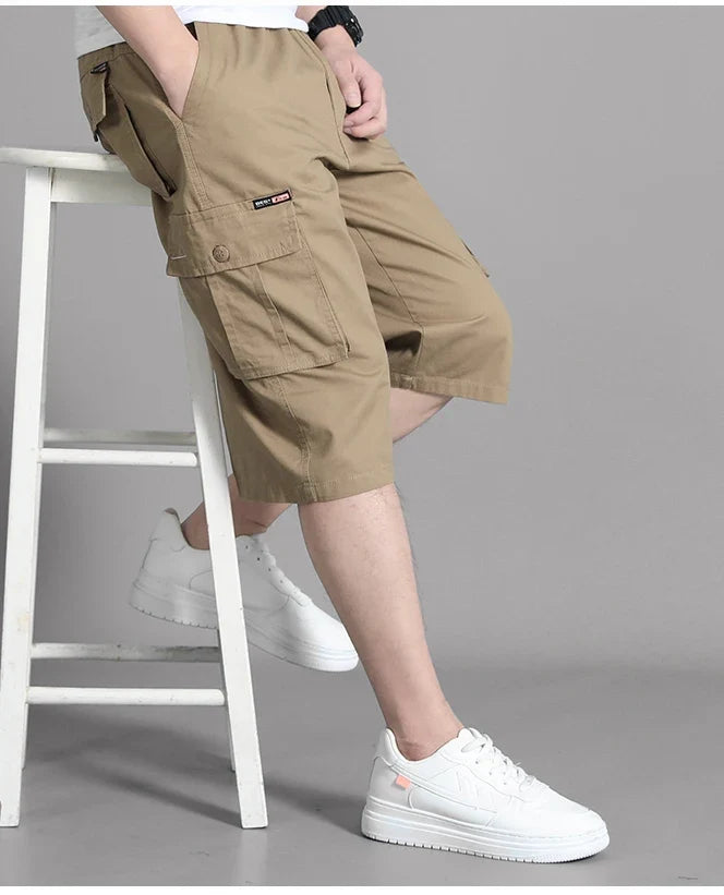 New Men's Cropped Cargo Shorts Men Casual Sports Pants Zipper Pocket Summer Cotton Shorts Running Jogger Shorts Elastic Waist